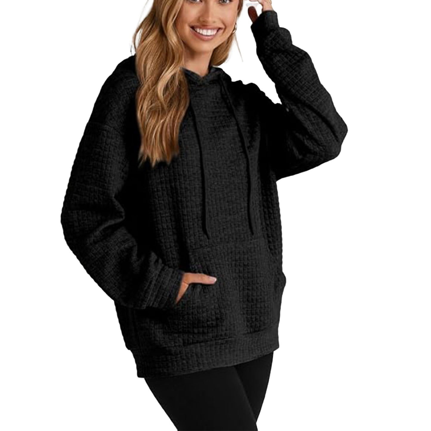MLDRA Womens Sweatshirts Hoodies Waffle Grid Pullover Top Long Sleeve with Pocket Clothes