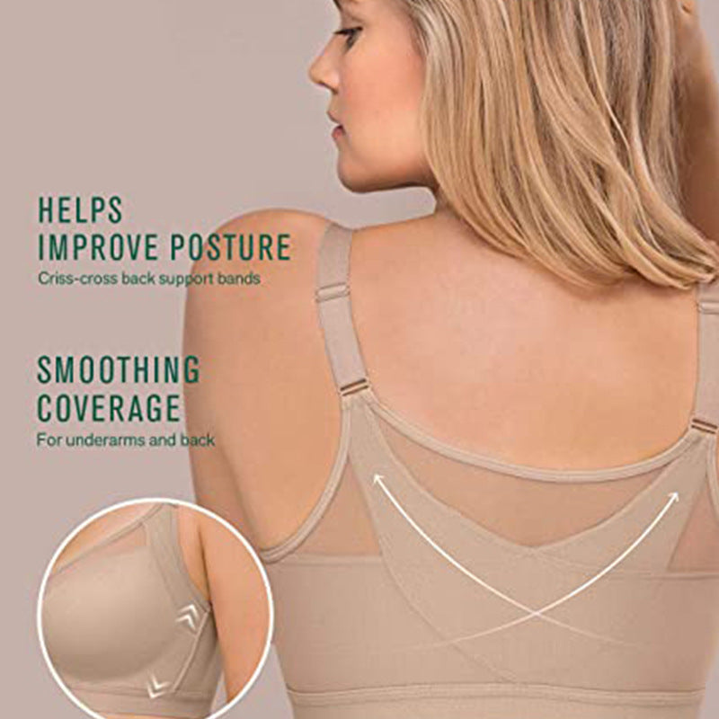 Women's No Underwire Bra Front Closure Full Coverage Back Support Crossed Unpadded Wirefree Comfortable Yoga Bra