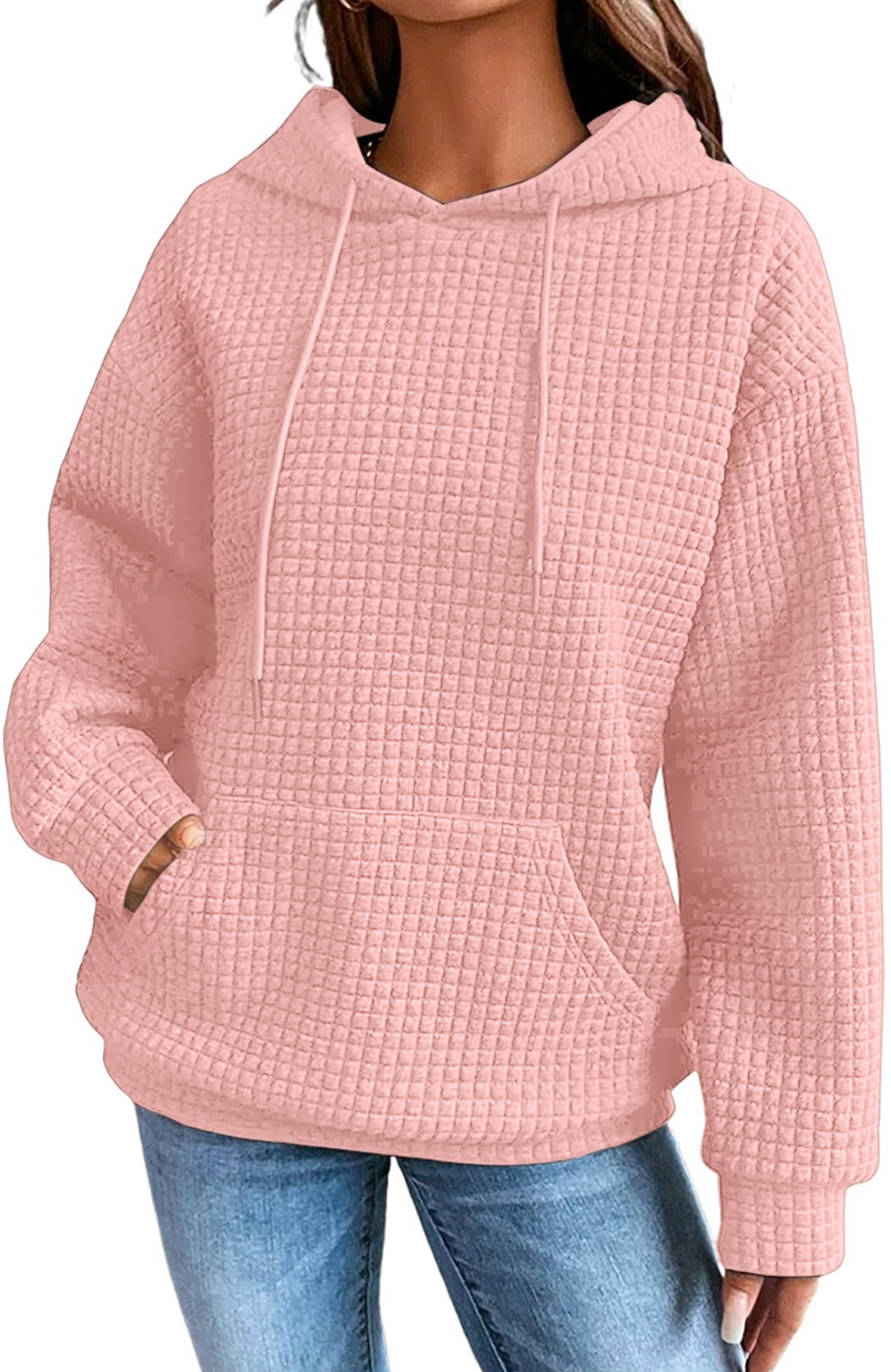 MLDRA Hoodies for Women, Fall Crewneck Womens Hoodies Sweatshirt for Women 2025 Waffle Knit Pullover with Pockets, Essentials Hoodie Casual Long Sleeve Drawstring