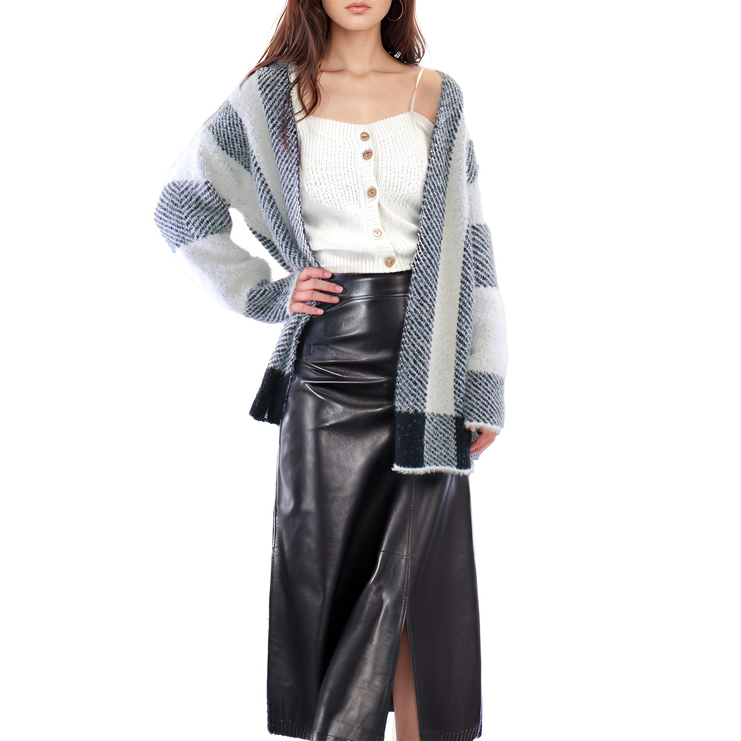 MLDRA Womens Cardigan Sweaters Open Front Color Block Stripe Long Sleeve Loose Knitted Casual Coats
