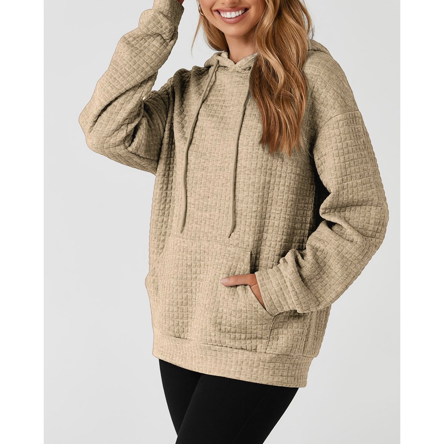 MLDRA Hoodies for Women, Fall Crewneck Womens Hoodies Sweatshirt for Women 2025 Waffle Knit Pullover with Pockets, Essentials Hoodie Casual Long Sleeve Drawstring