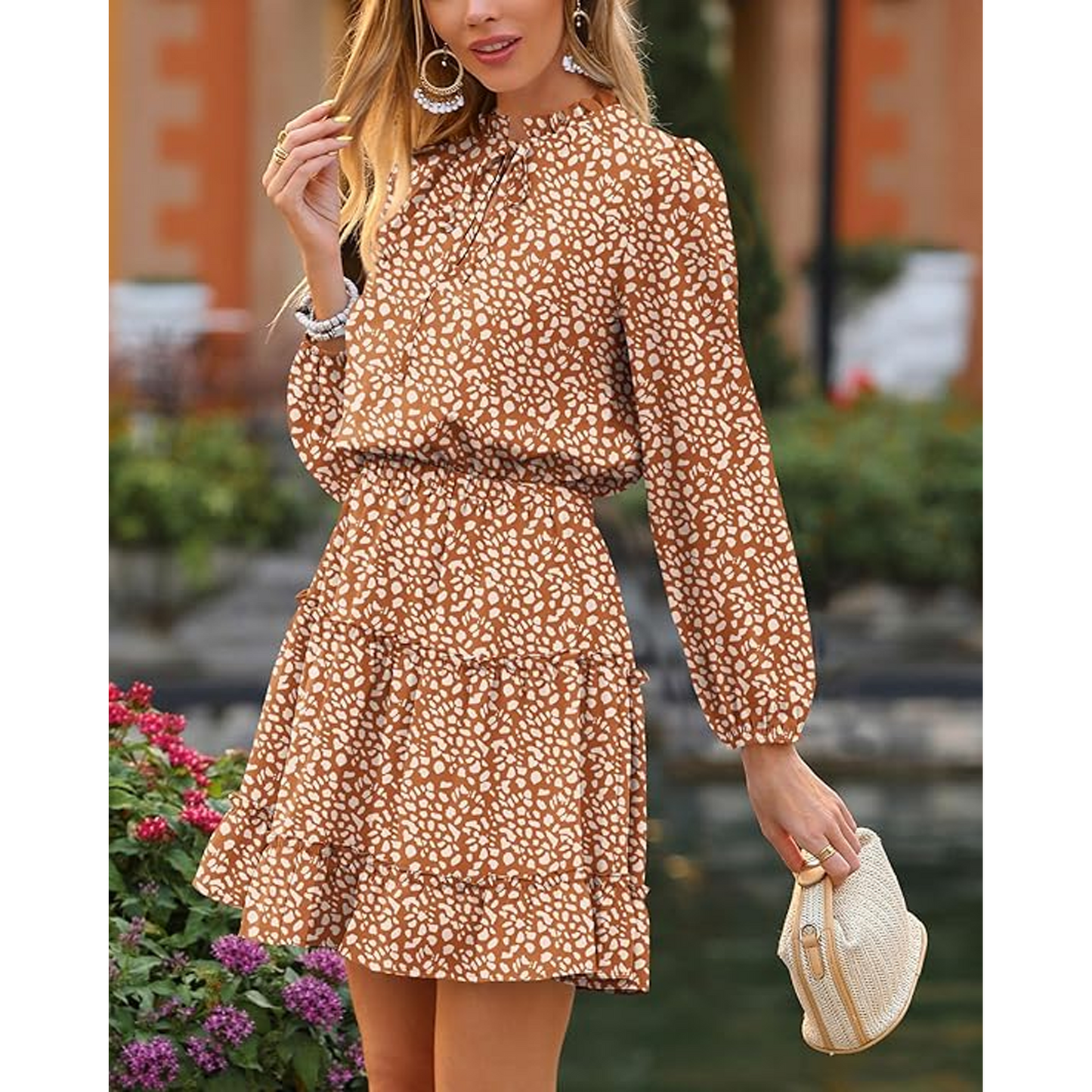 MLDRA Fall Dresses for Women Long Sleeve Dress for Women Mini Casual Elegant Classy V Neck Ruffle Boho Flowy Tiered 2025 Winter