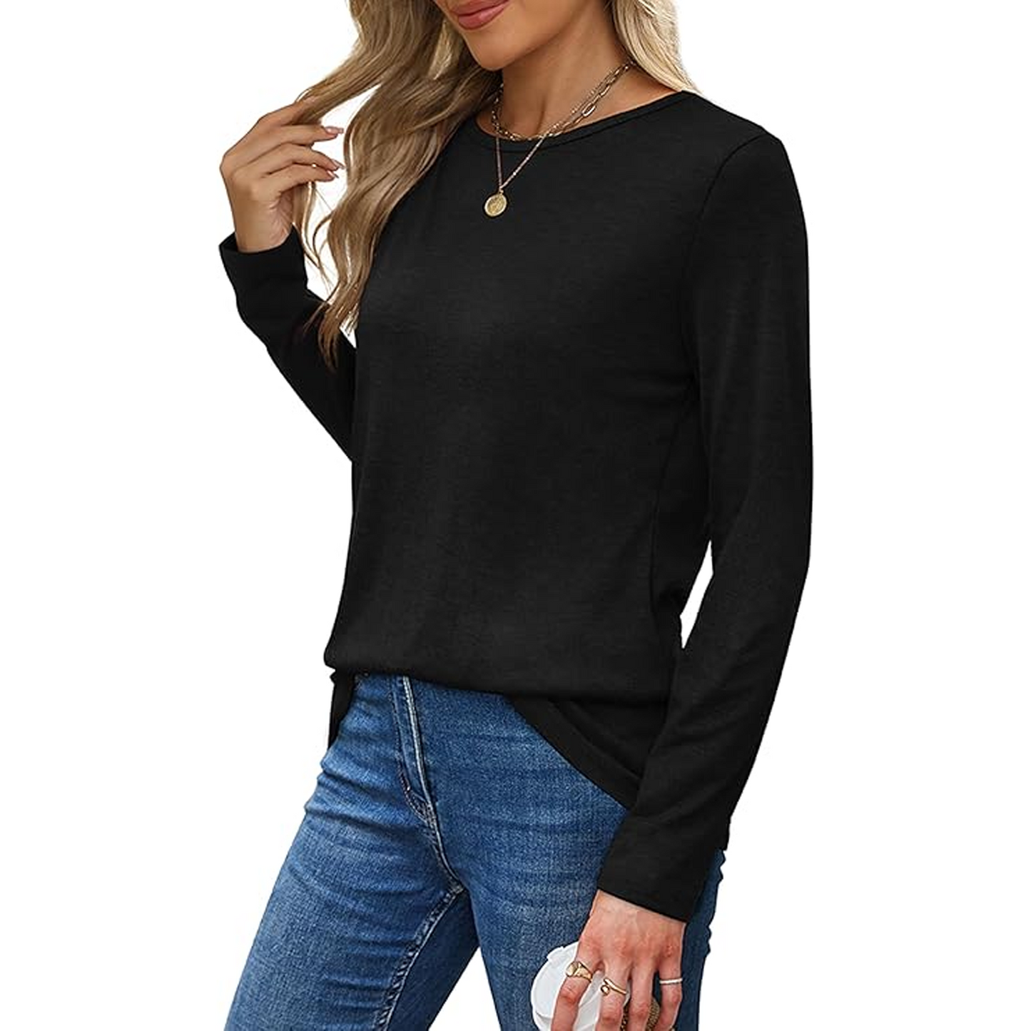 MLDRA T Shirts for Women Long Sleeve Shirts Crewneck Comfy Casual Basic Fall Tops Loose Fit Clothes