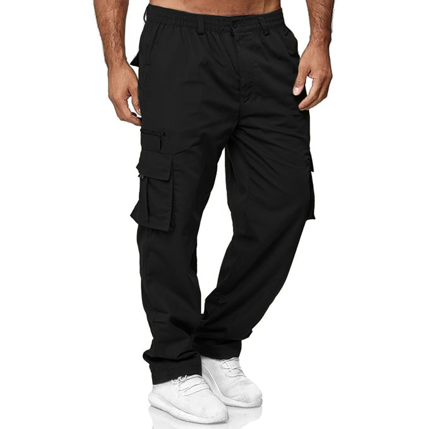 MLDRA Men's Cargo Pants Jogger Work Trousers Relaxed Fit Loose Casual Sweatpants Lightweight Slacks with Multi Pockets Black