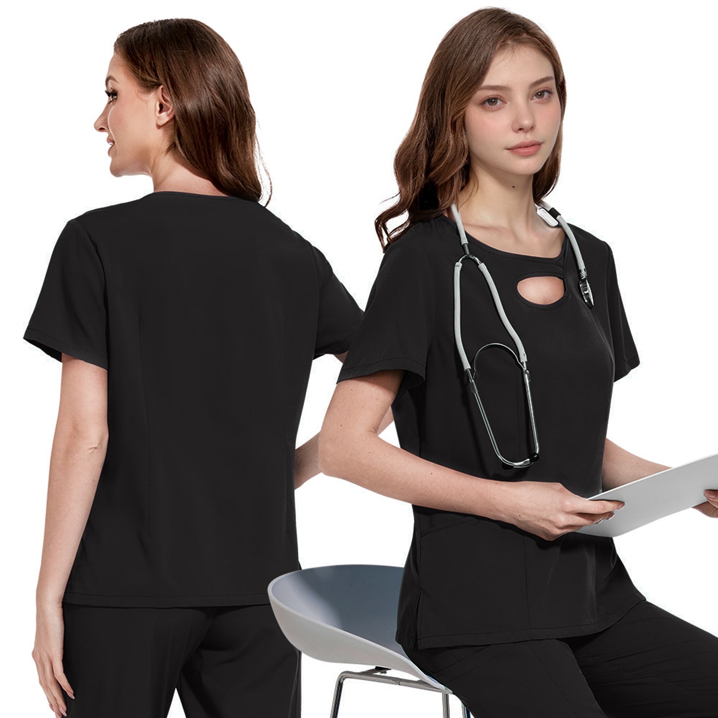 MLDRA Scrub Suit Set Uniform for Women and Man Modern V-neck Scrub Top Tapered Leg Jogger Pants Multiple pockets Nursing Set
