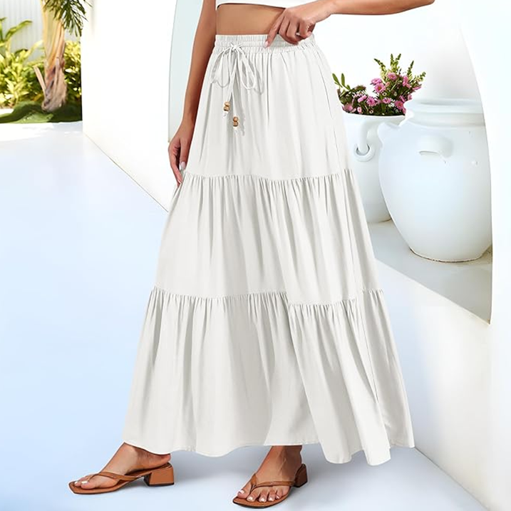 SOMER Skirts For Women Trendy Queen Long Boho Maxi Skirt Summer Swing Tiered A-Line Elastic High Waist Dress With Pockets Fashion