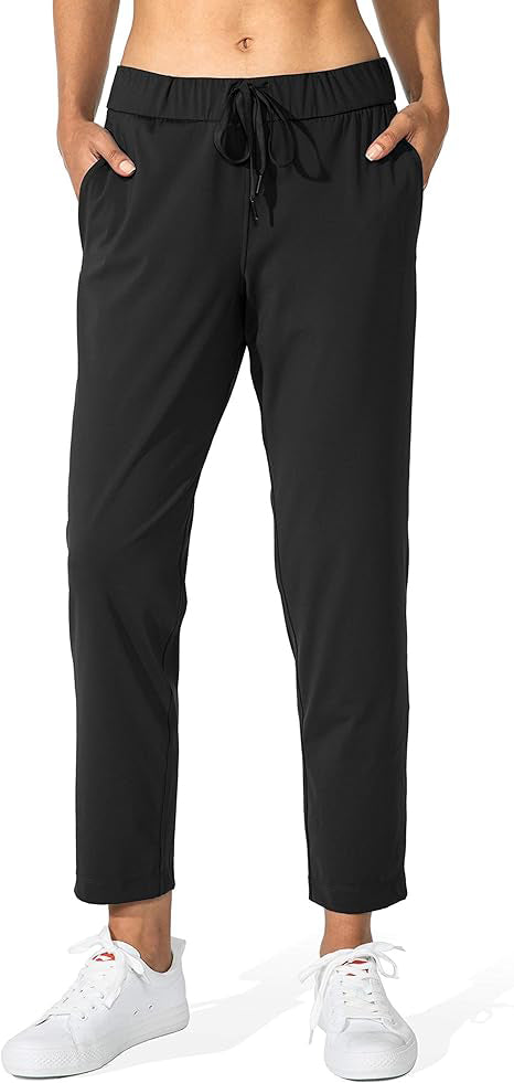Women's Joggers Sweatpants Pants with Deep Pockets Ladies Stretch Workout Pants for Yoga,Golf, Athletic, Gym,Lounge,Travel, Work,Running Black Spandex