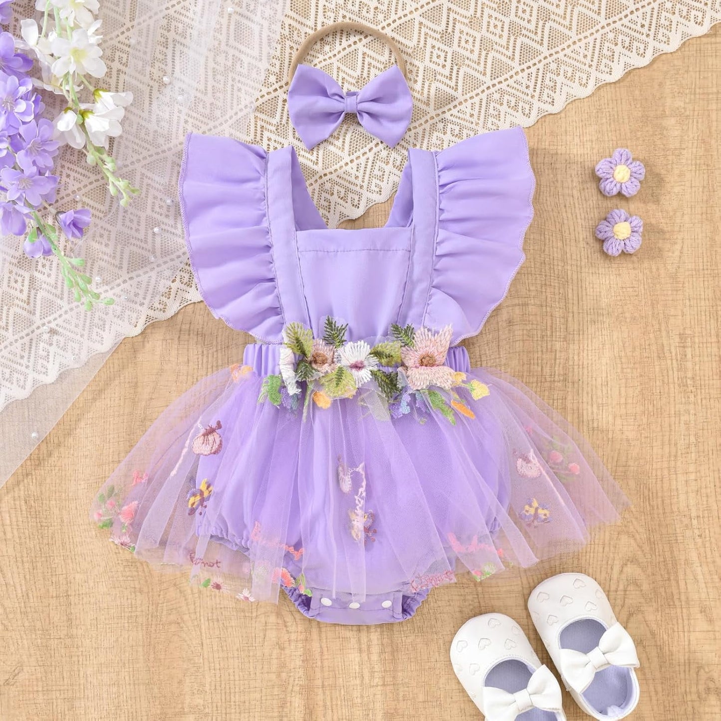 GEYEHUG Romper Dress For Baby Girl Short Sleeve Tutu Dress Baby Girls Lace Jumpsuits with Headband