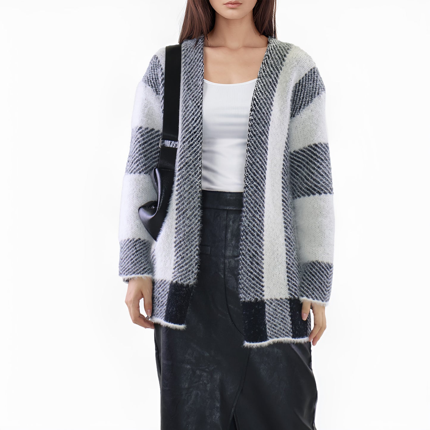 MLDRA Womens Cardigan Sweaters Open Front Color Block Stripe Long Sleeve Loose Knitted Casual Coats