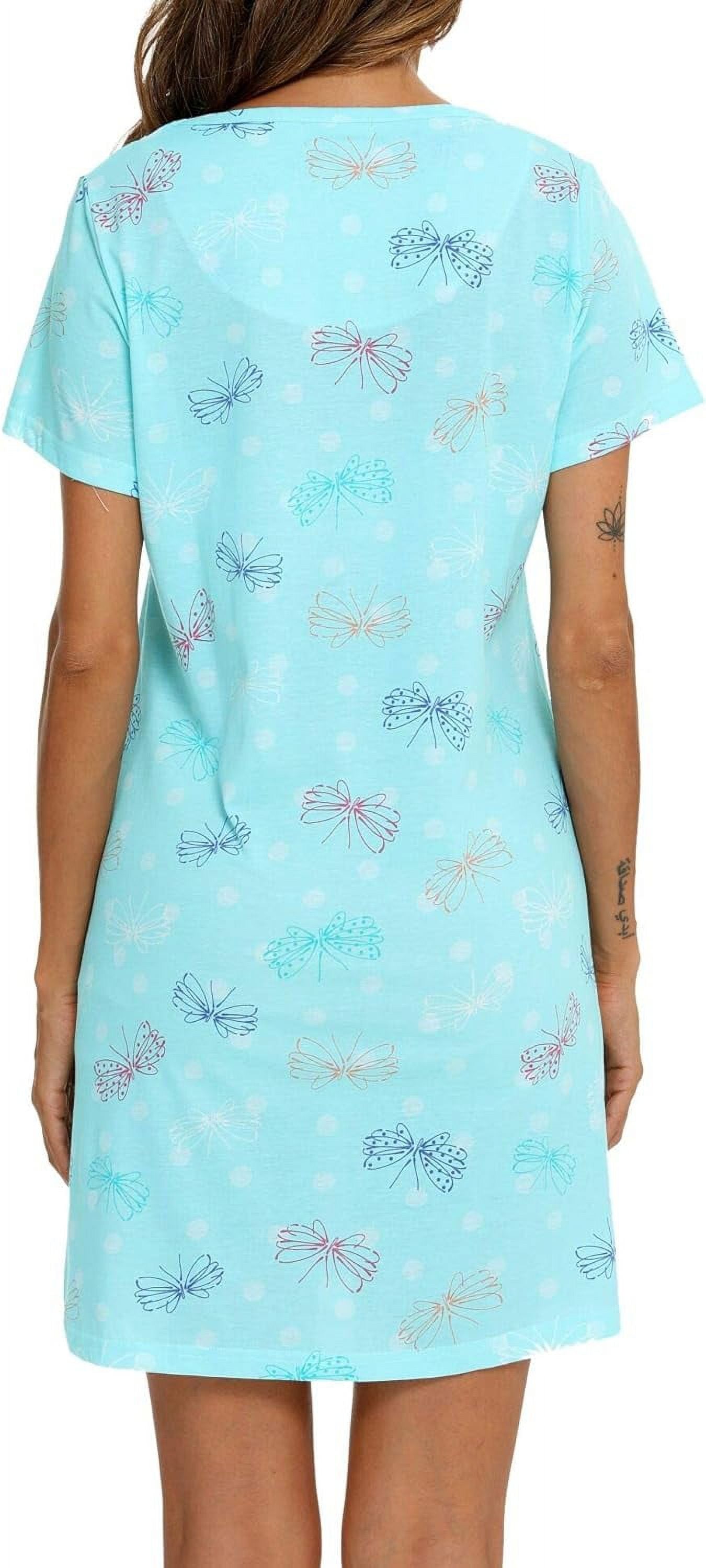 Womens Nightgowns Cotton Soft Sleepwear Sleep Shirt Pajama Dress Short Sleeve Nightshirt Print Sleepshirt