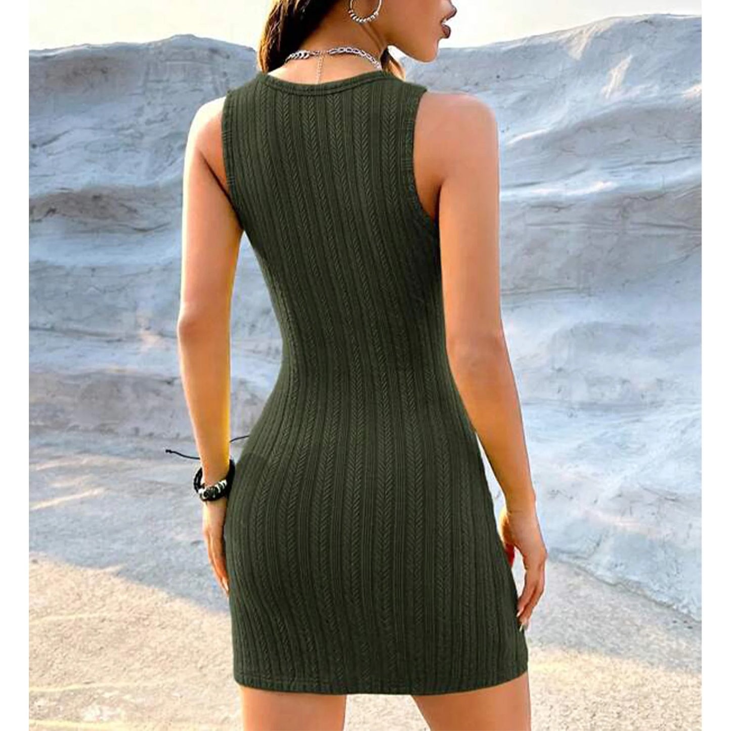 MLDRA Women's Zebra Striped Print Sleeveless Bodycon Sweater Mini Dress