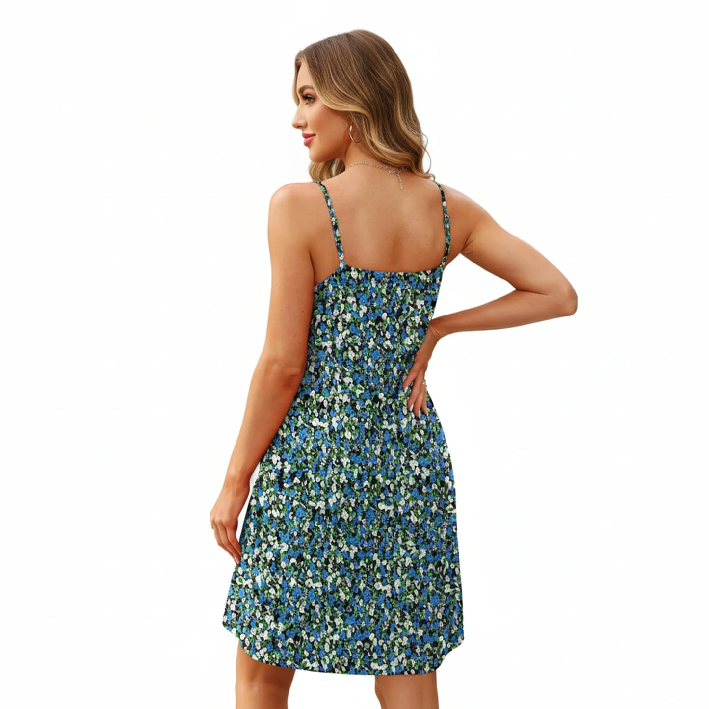 MLDRA Boho Dresses for Women Summer Casual Sleeveless Floral Spaghetti Strap Mini Dress for Beach Vacation Holiday Party, Green