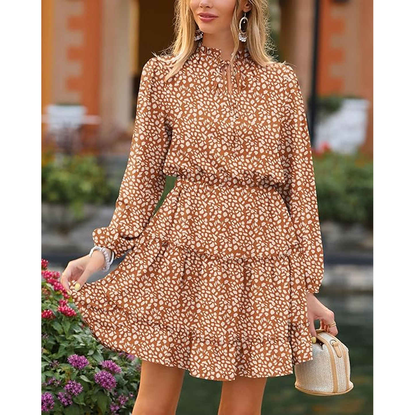 MLDRA Fall Dresses for Women Long Sleeve Dress for Women Mini Casual Elegant Classy V Neck Ruffle Boho Flowy Tiered 2025 Winter