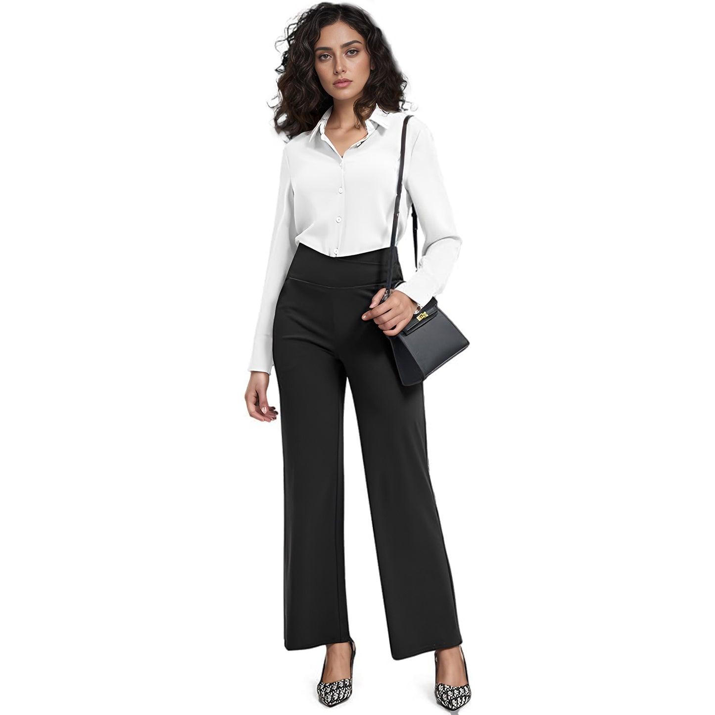 Womens Yoga Pants Wide Leg Pants Work Lounge Pants Crossover High Waisted Loose Casual with Pockets