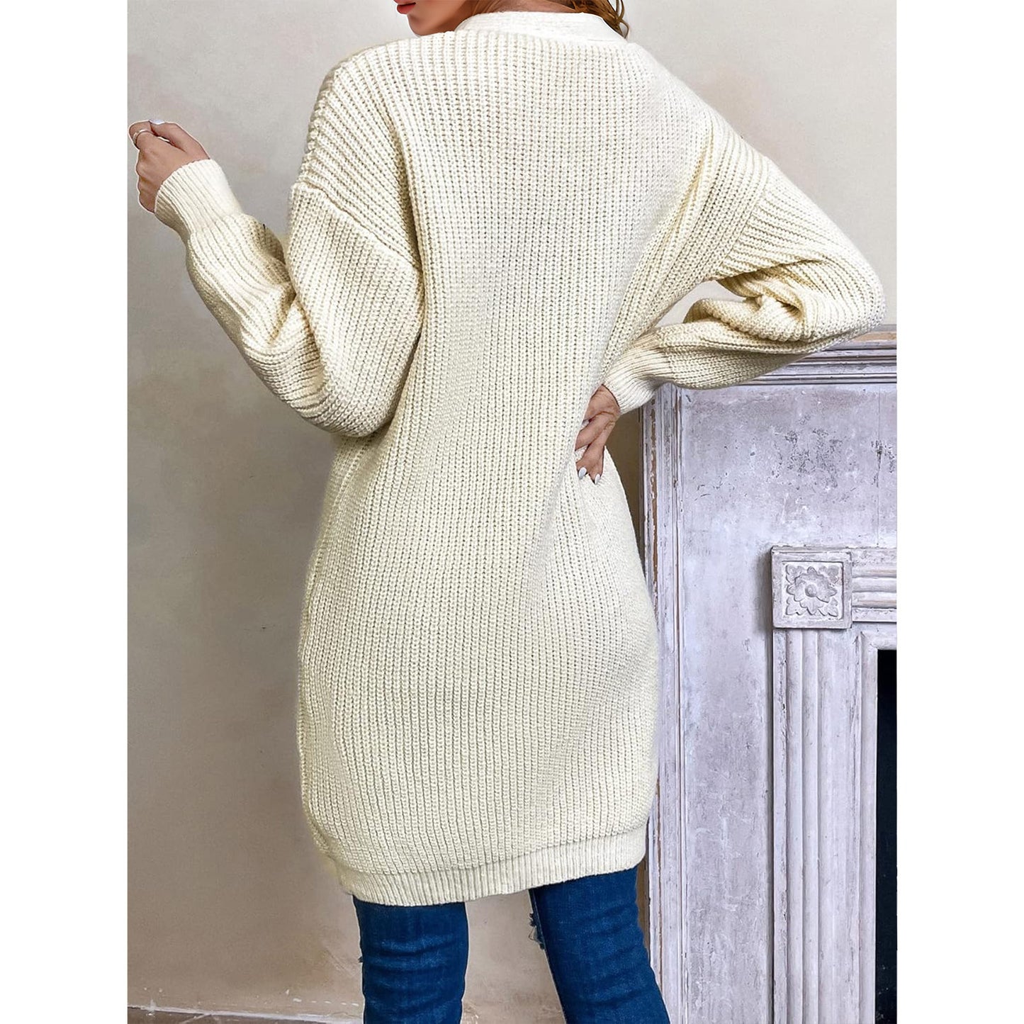 Womens Long Cardigan Sweaters Open Front White Chunky Cable Knit Duster Drop Shoulder Comfy Cardigan