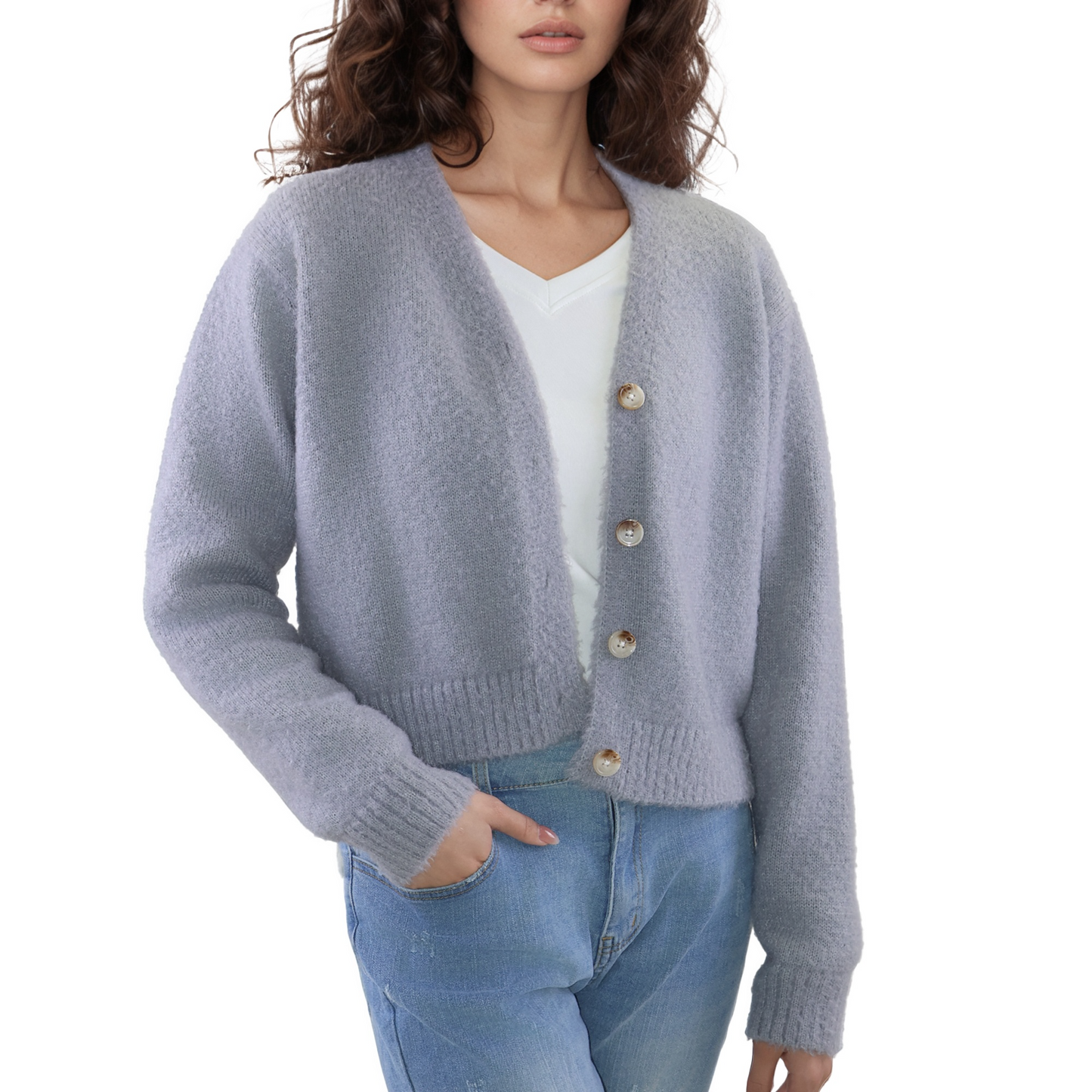 MLDRA Womens Sweaters Cardigan Knit Open Front V Neck Long Sleeve Button Down Outerwear Coat Grey