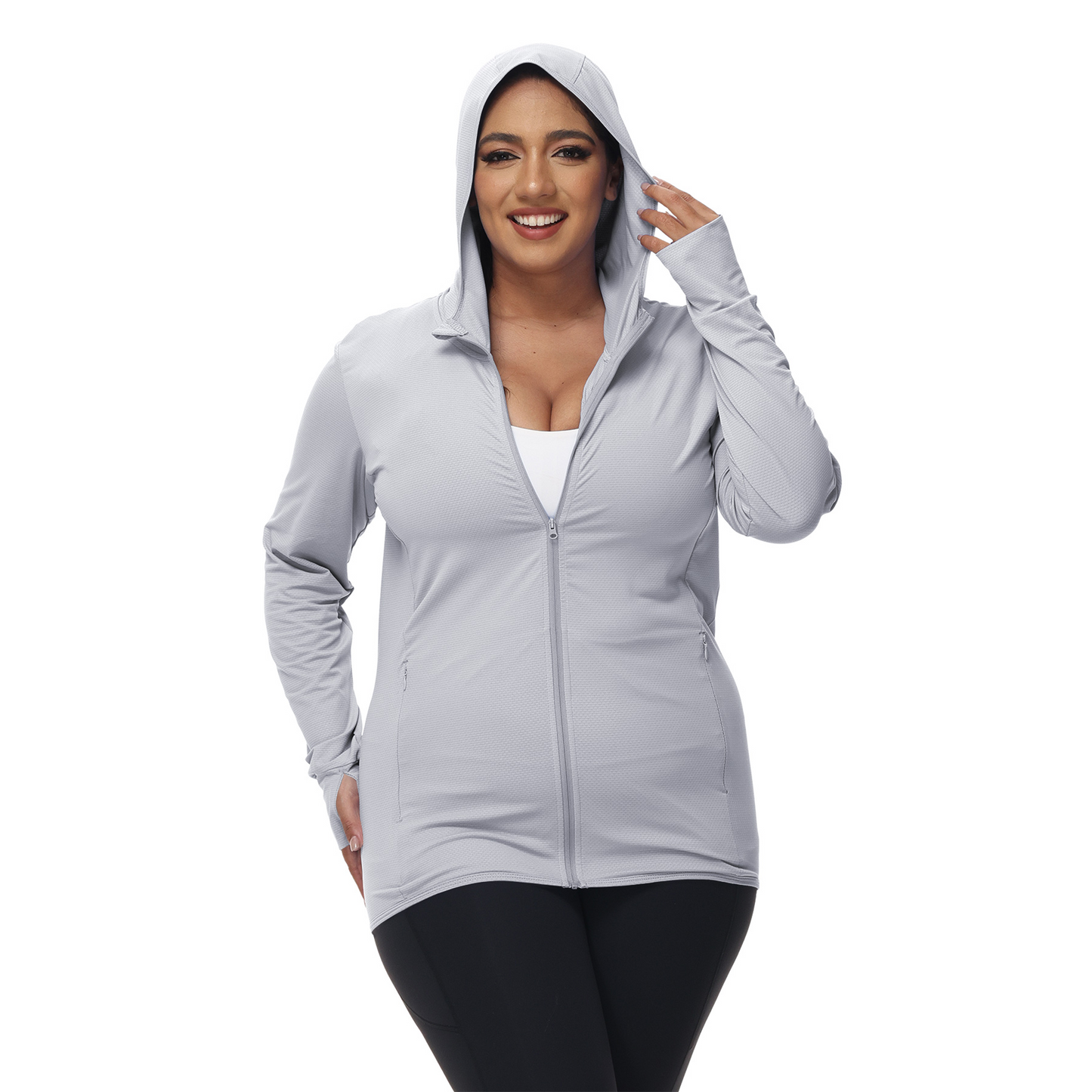 MLDRA Womens UPF 50+ UV Sun Protection Hoodie Jacket Lightweight Zip Up Long Sleeve Sun Shirt with Pockets for Running Hiking