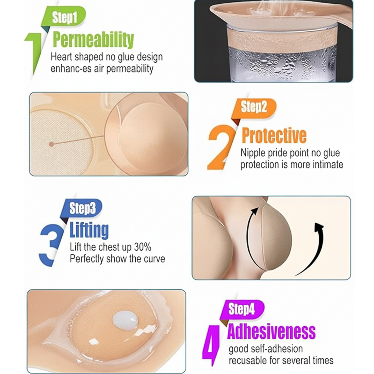 MLDRA 2 Pairs Sticky Bra Push up Backless Bra with Bunny Ears, Strapless Bra for Women Reusable Adhesive Lift Up