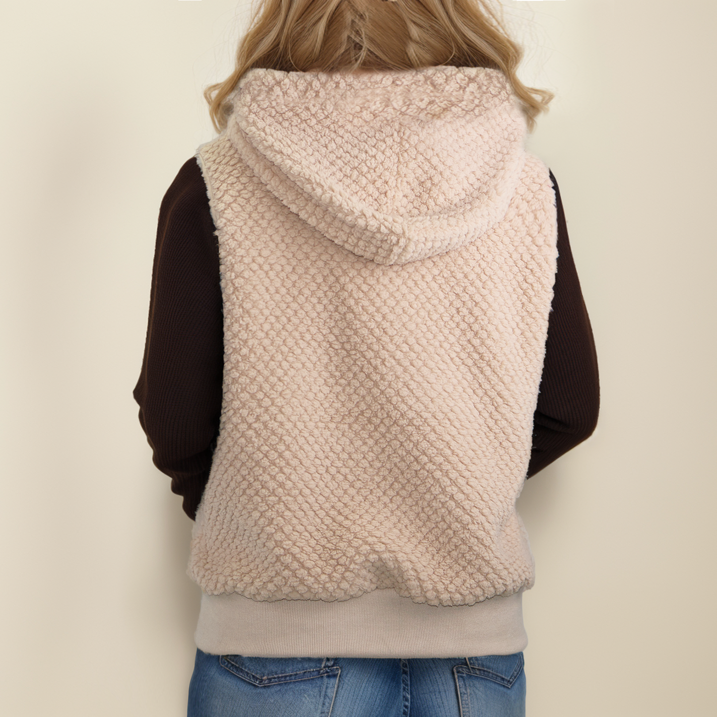 Womens Vest Sherpa Jacket Cardigan Fuzzy Fleece Cardigan Furry Sleeveless Top with Zipper Pockets Warm Cozy Gilet Outerwear
