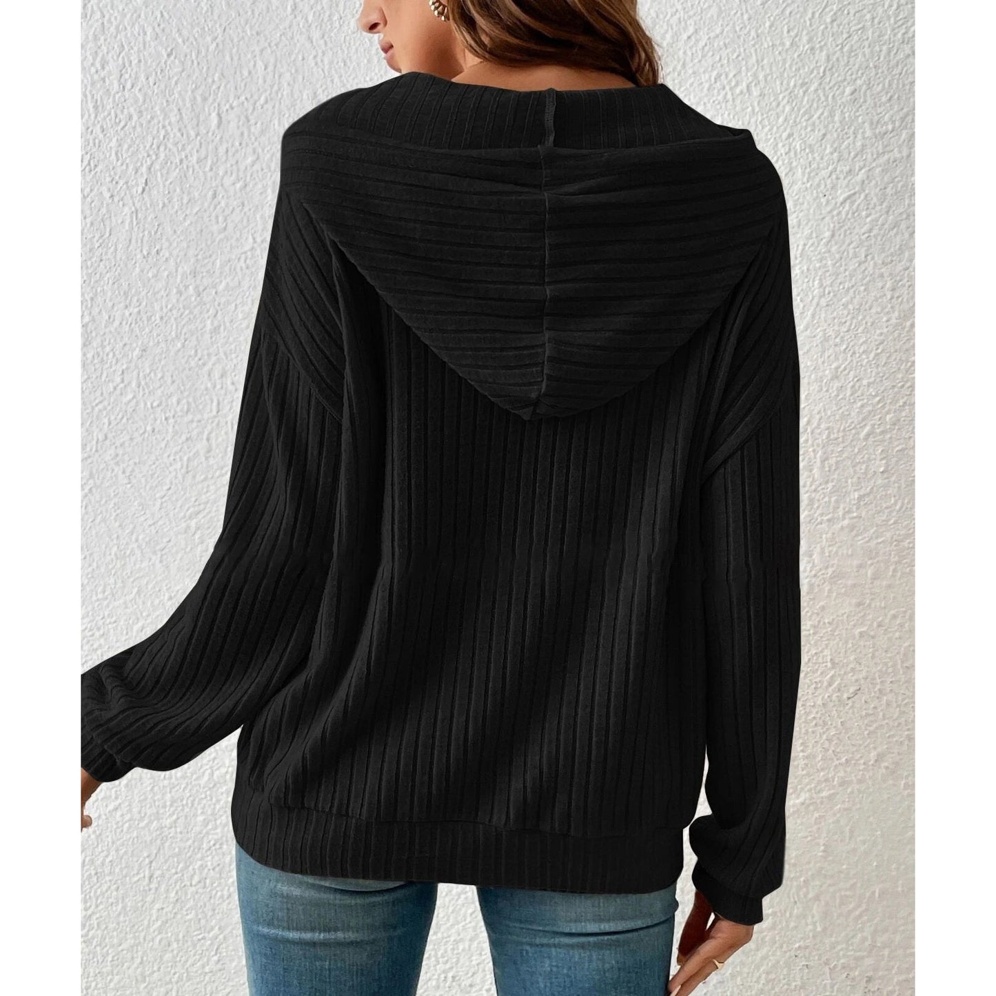 MLDRA Womens Hoodies Knit Sweatshirt Pit Stripe Pocket Drawstring Long Sleeve Pullover Outerwear Top