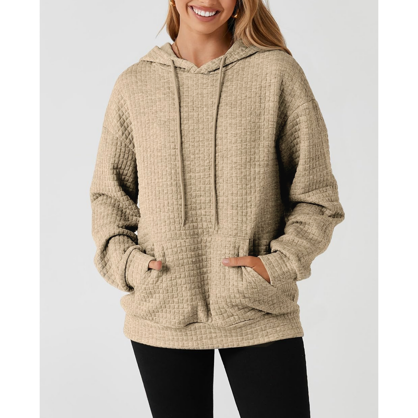 MLDRA Hoodies for Women, Fall Crewneck Womens Hoodies Sweatshirt for Women 2025 Waffle Knit Pullover with Pockets, Essentials Hoodie Casual Long Sleeve Drawstring