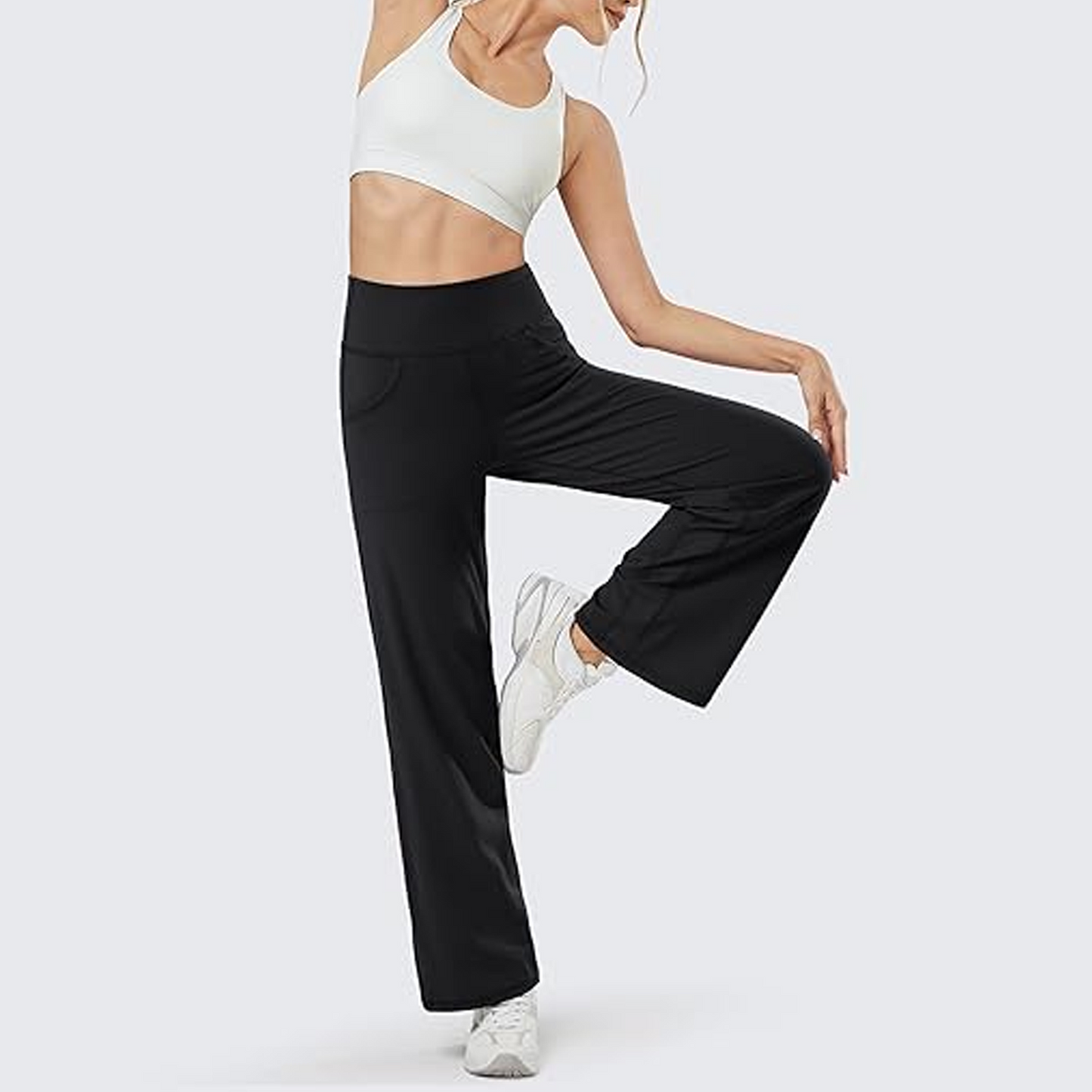 MLDRA Wide Leg Sweatpants Yoga Pants for Woman with Pockets High Waisted Stretch Loose Casual Lounge Pants Black