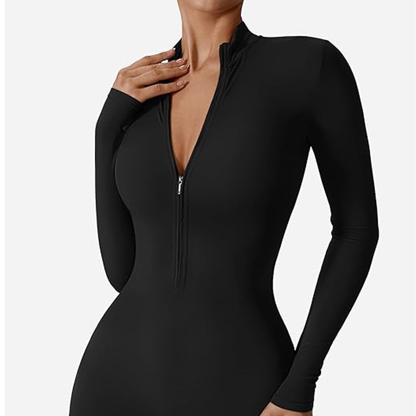 MLDRA Women Jumpsuit Yoga Bodycon Long Sleeve Zip Up One Piece Bodysuit Romper Bottom Pants Workout Sexy Activewear