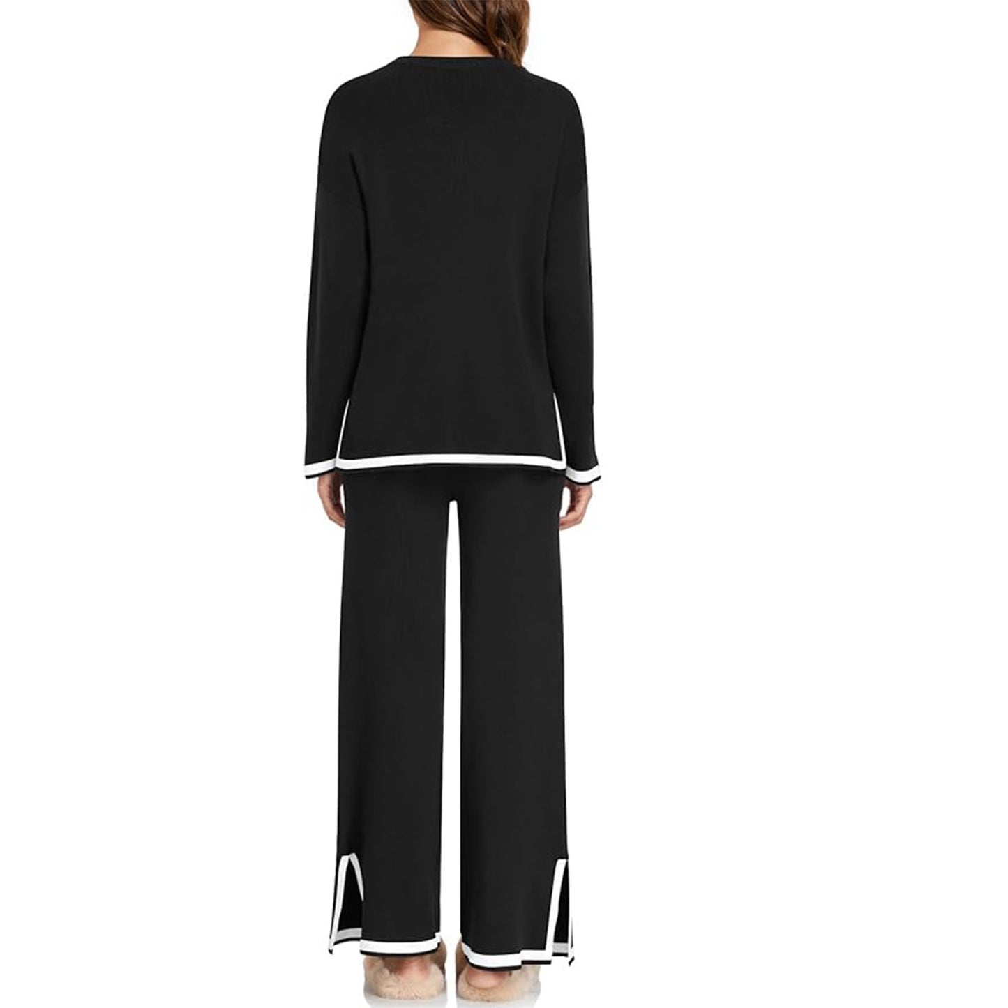 MLDRA Womens Pajamas Set Pjs Long Sleeve Crew Neck Lounge Wear Top with Long Pants 2 Piece Sleepwear