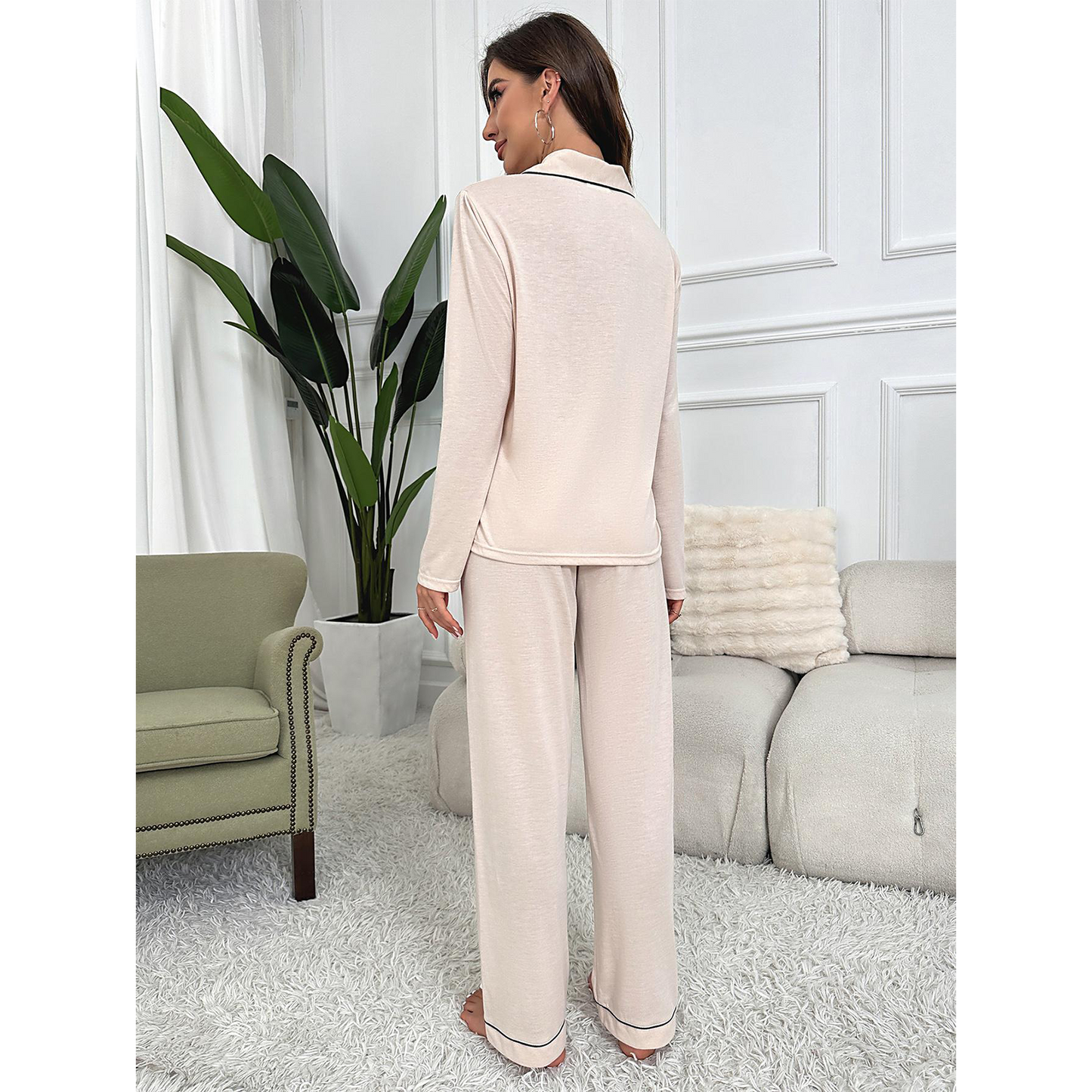 Womens Pajama Sets PJs Button Up Long Sleeve with Lounge Pants Soft Two Piece Set