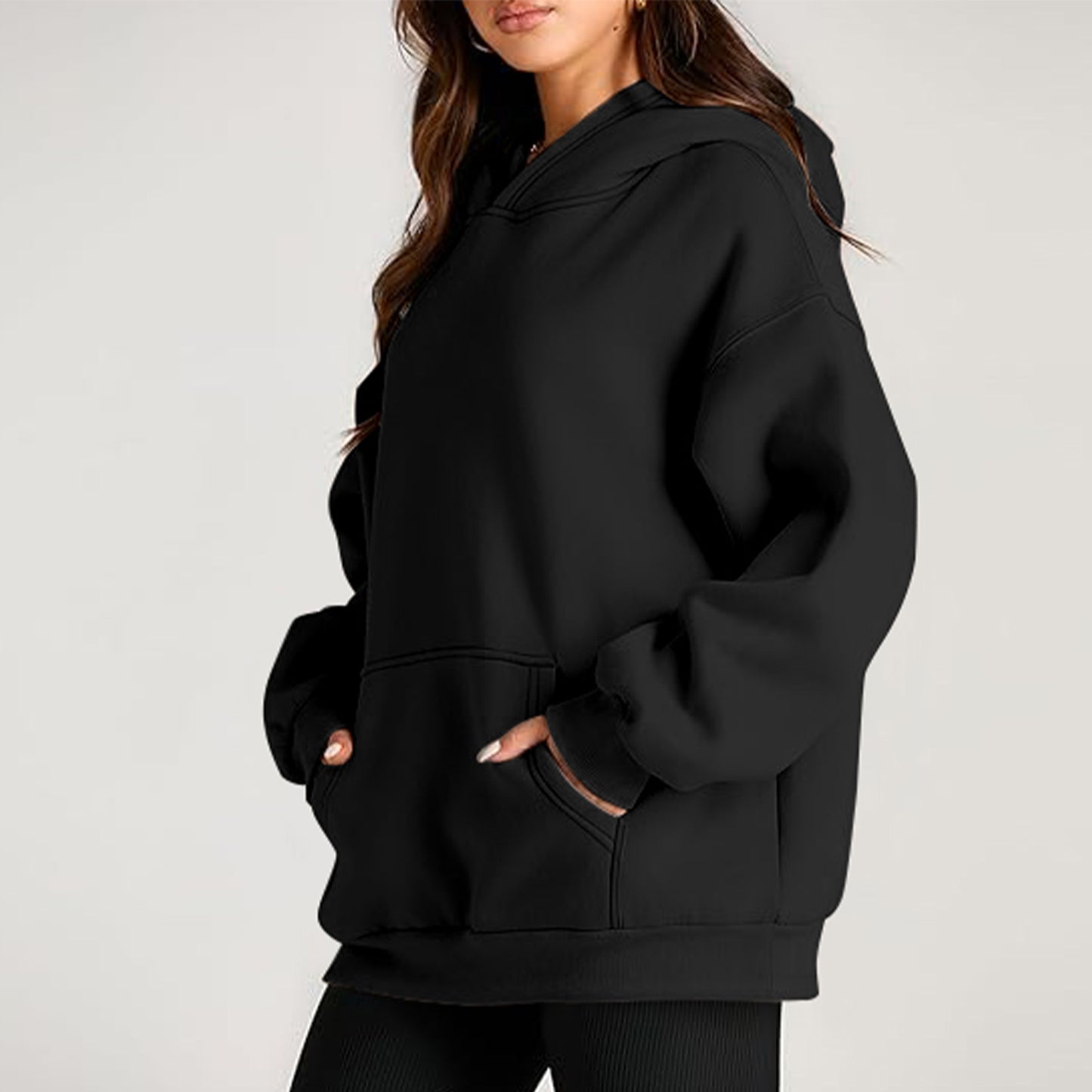 Womens Hoodies Sweatshirts Long Sleeve Fall Pullover Shirts with Pocket Warm Casual Outfits Top (Black)