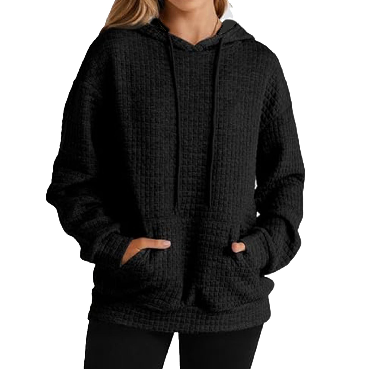 MLDRA Womens Sweatshirts Hoodies Waffle Grid Pullover Top Long Sleeve with Pocket Clothes