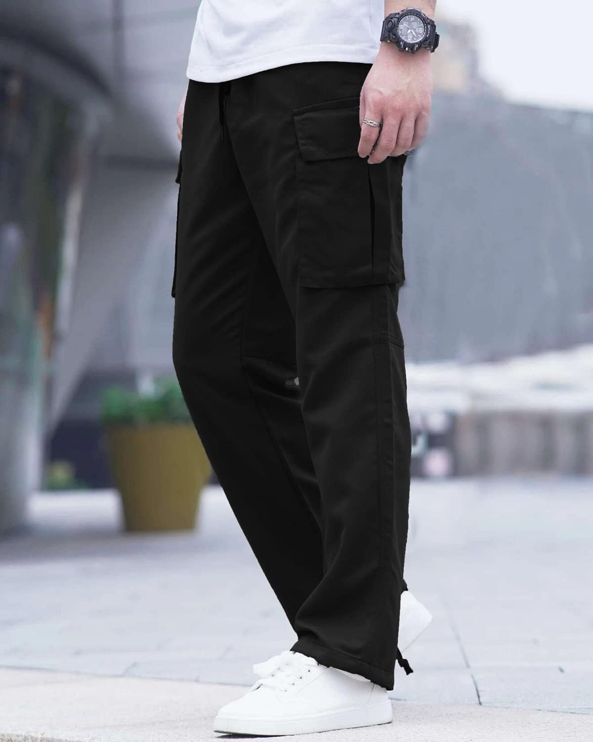MLDRA Men's Cargo Pants Trousers Relaxed Fit Tactical Work Slacks Straight Leg With Pockets Black