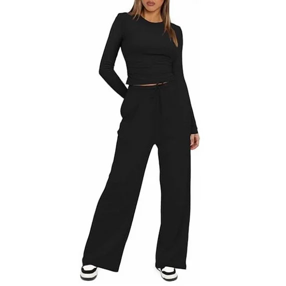 MLDRA 2 Piece Lounge Sets for Women Sweat Suits for Womens Outfit Track Suits Lounge Sets Comfy Fall Sets Casual Wide-Leg Pants, Spring Fall 2025