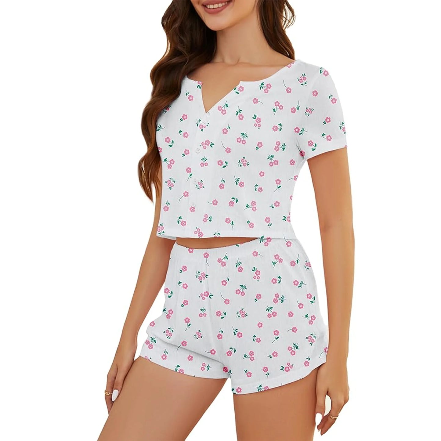 MLDRA Womens Summer Pajama Sets Cute Shorts Soft Pj Set 2 Piece Sleepwear Loungewear Set