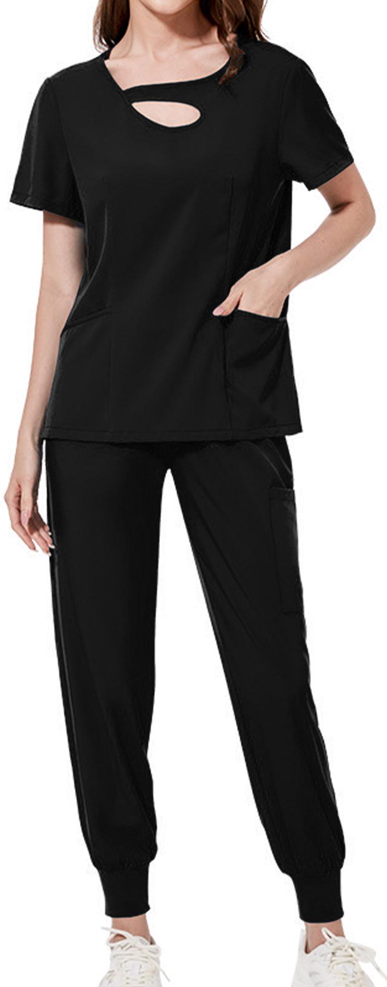 MLDRA Scrub Suit Set Uniform for Women and Man Modern V-neck Scrub Top Tapered Leg Jogger Pants Multiple pockets Nursing Set