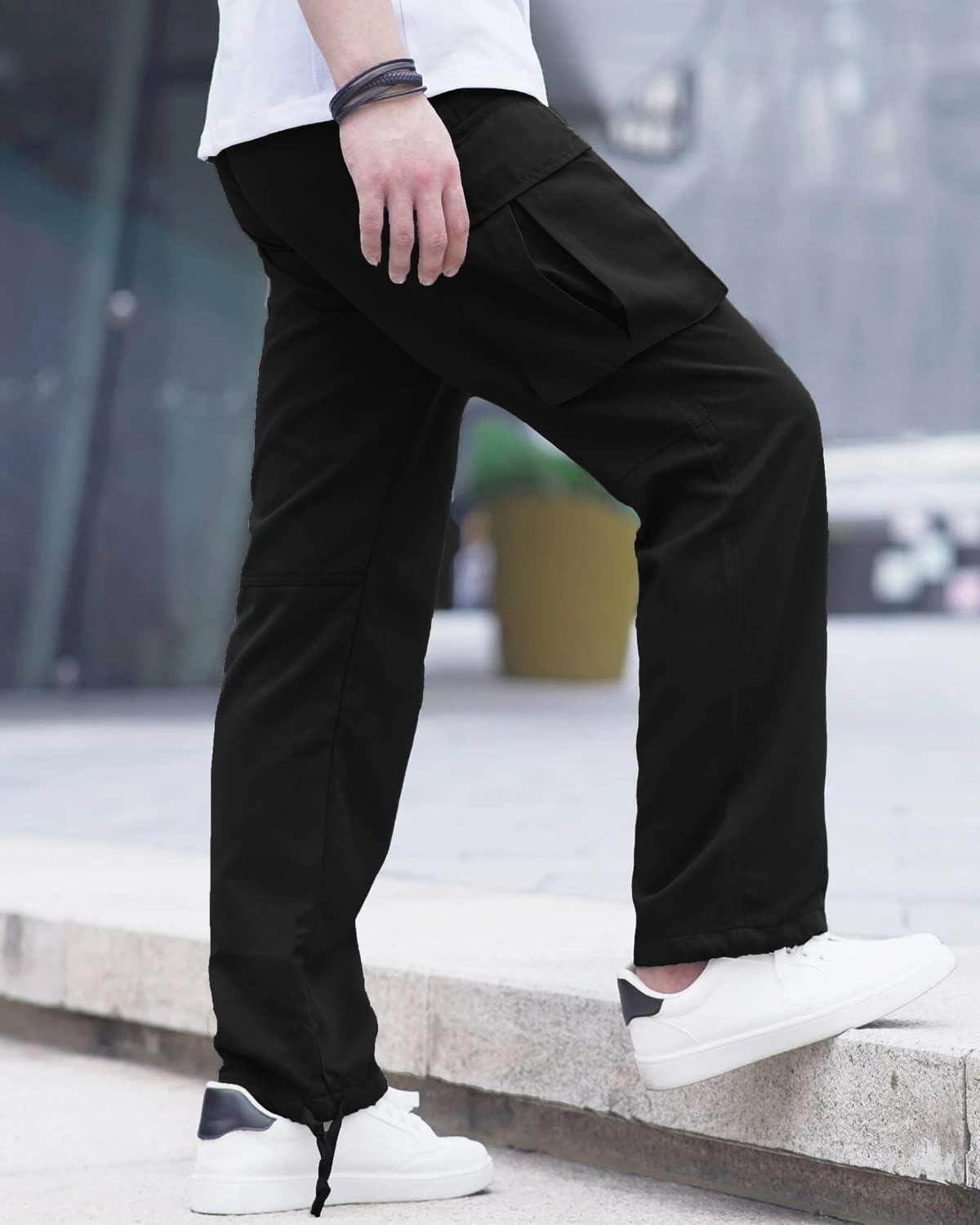 MLDRA Men's Cargo Pants Trousers Relaxed Fit Tactical Work Slacks Straight Leg With Pockets Black