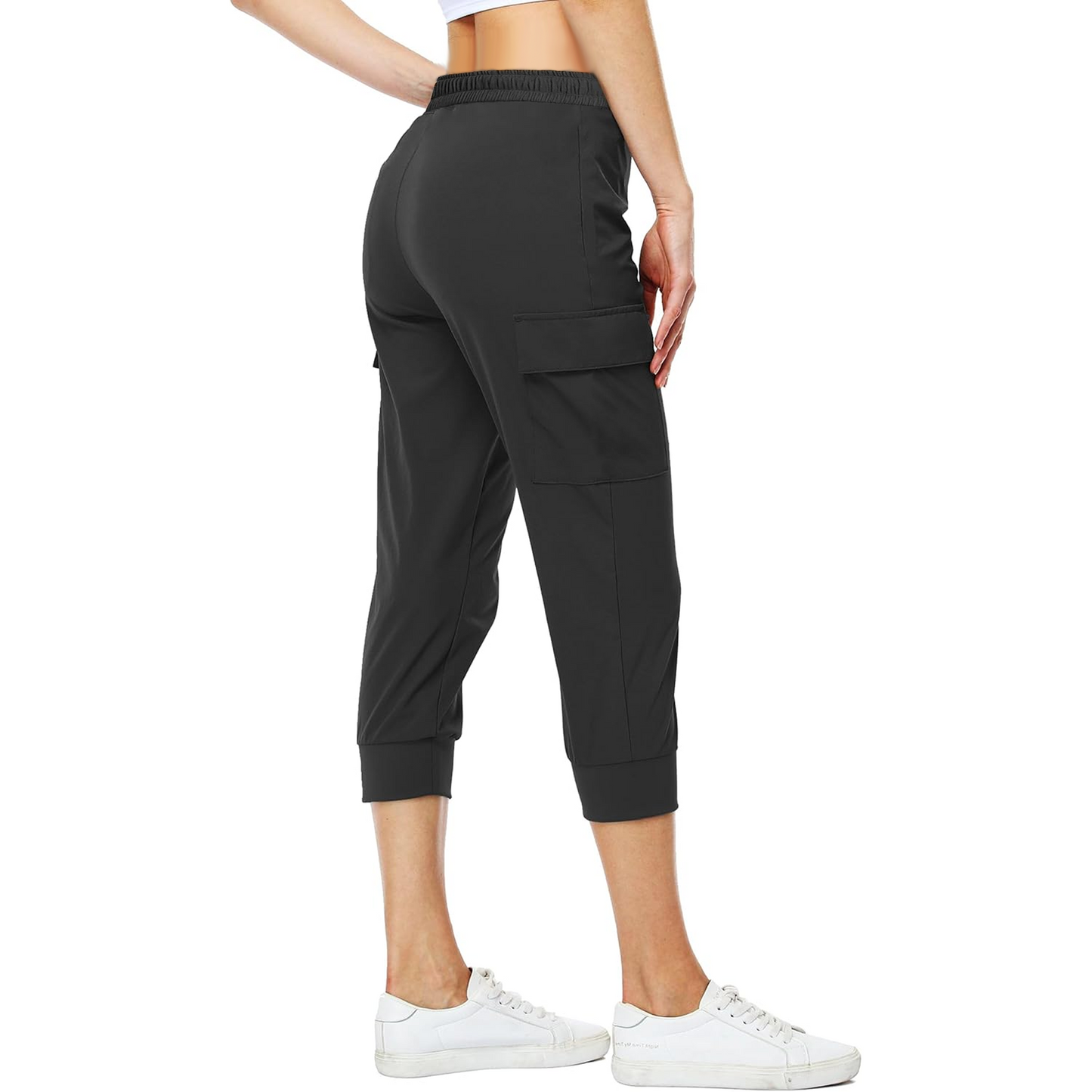 Women's Cargo Capri Sweatpants Hiking Joggers Cropped Pants with Pockets Lightweight Quick Dry Athletic Workout Leggings Casual Capri Black