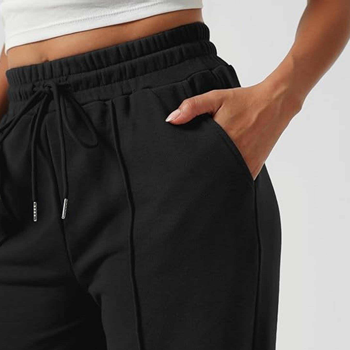 MLDRA Women's Wide-Leg Sports Pants Yoga Sweatpants High-Waisted Loose Jogging Pants with Drawstring & Side Pockets, Soft & Comfortable Lightweight for Summer