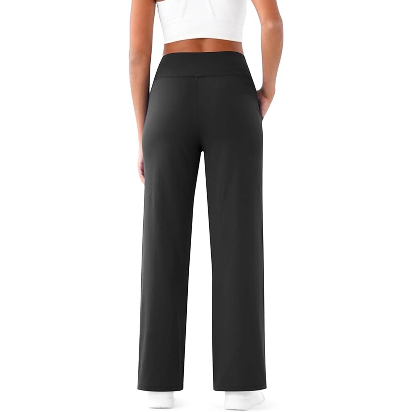 Womens Yoga Pants Wide Leg Pants Work Lounge Pants Crossover High Waisted Loose Casual with Pockets