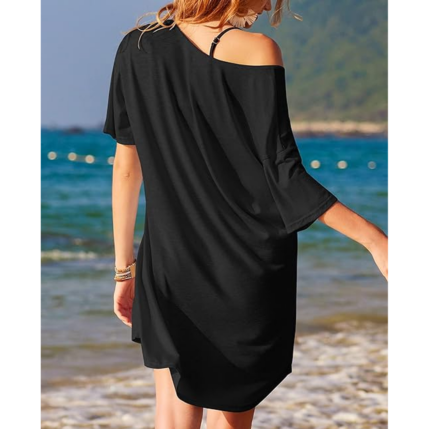 MLDRA Nightgowns for Women Sleepshirt Pajama Dress Loungewear Deep V Neck Nightshirt Casual Loose Comfy Sleepwear Black