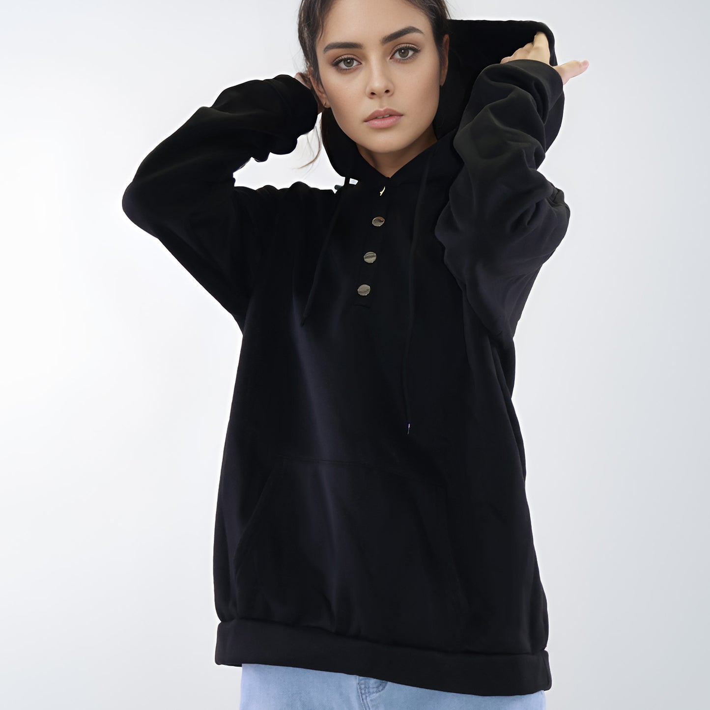 MLDRA Womens Hoodies Sweatshirts V Neck Long Sleeve Button Down Pullover Top Drawstring with Pocket