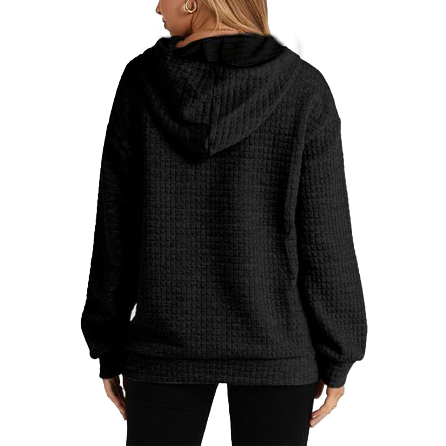 MLDRA Womens Sweatshirts Hoodies Waffle Grid Pullover Top Long Sleeve with Pocket Clothes