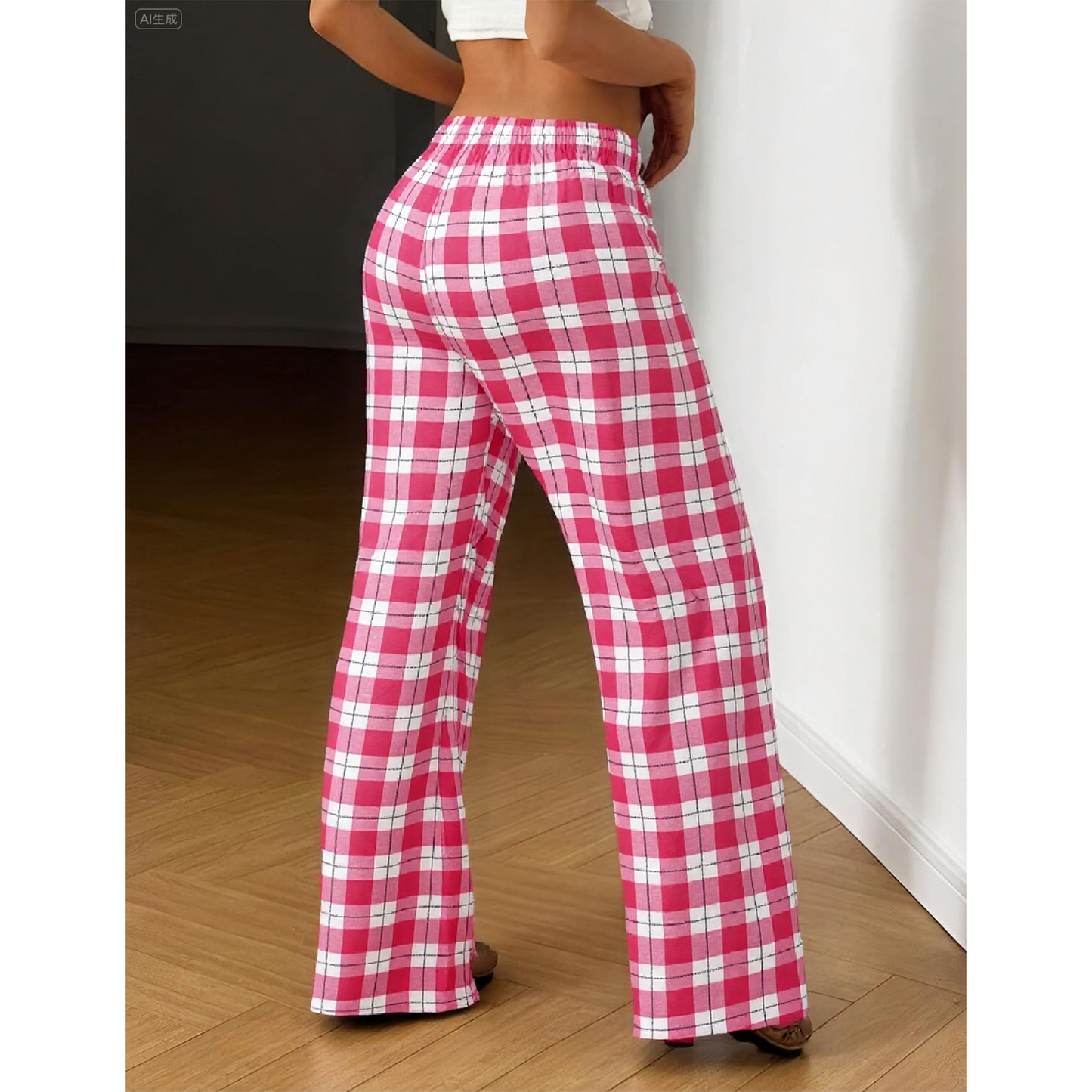 MLDRA Pajama Pants Women Fall Plaid Bottoms Cute Comfy PJ Lounge Pants with Drawstring and Pockets Pink