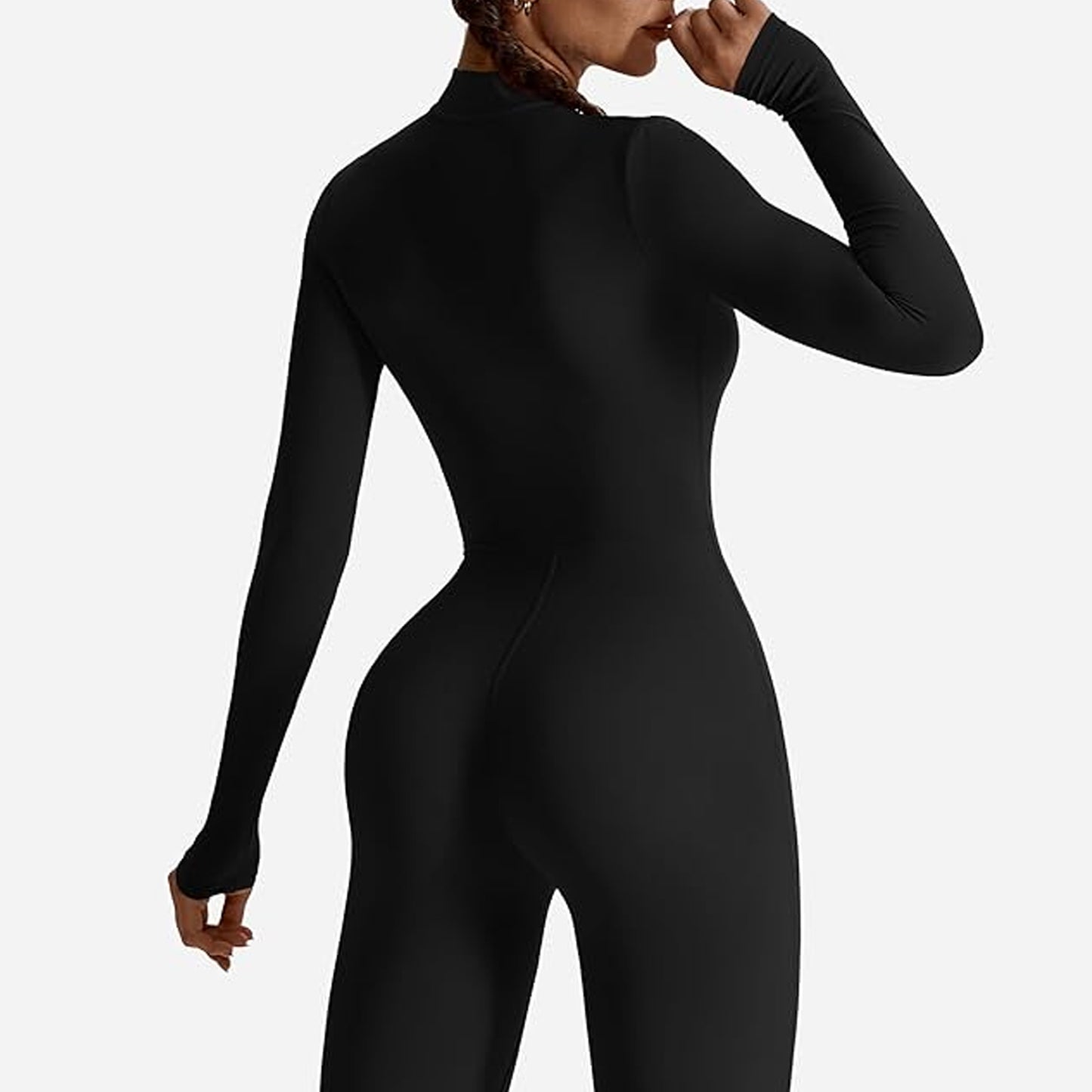 MLDRA Women Jumpsuit Yoga Bodycon Long Sleeve Zip Up One Piece Bodysuit Romper Bottom Pants Workout Sexy Activewear