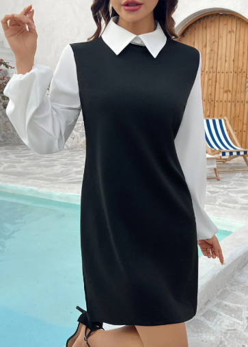 Women's Dresses Long Sleeve Lantern Sleeve 2-in-1 Dress Casual Spring Fall Outfit for Holidays Wedding Guests Business Everyday Wear (Black)