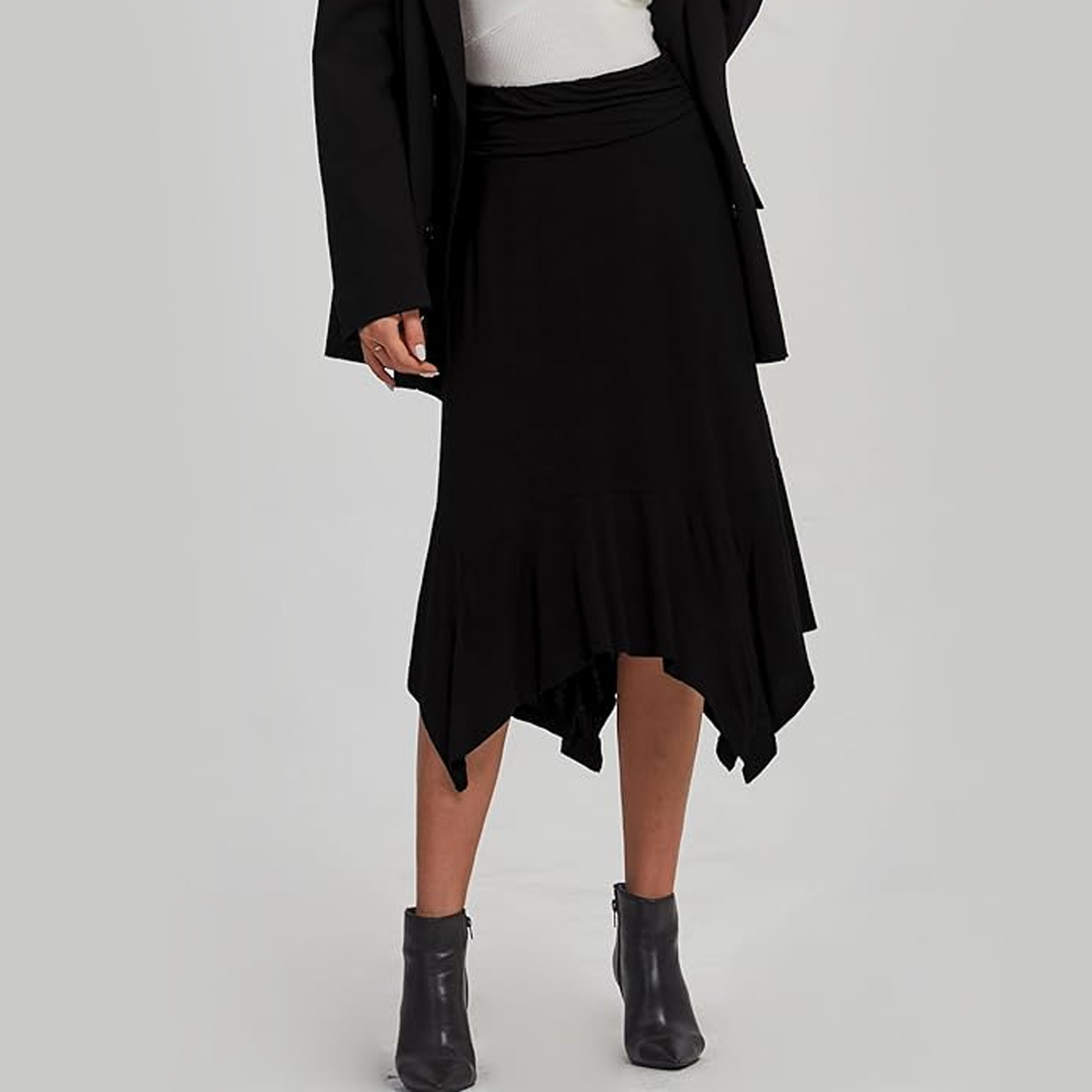 SOMER Skirts For Women High Waist Asymmetrical Hem Midi Skirt A-Line Skirt Casual Beach Black