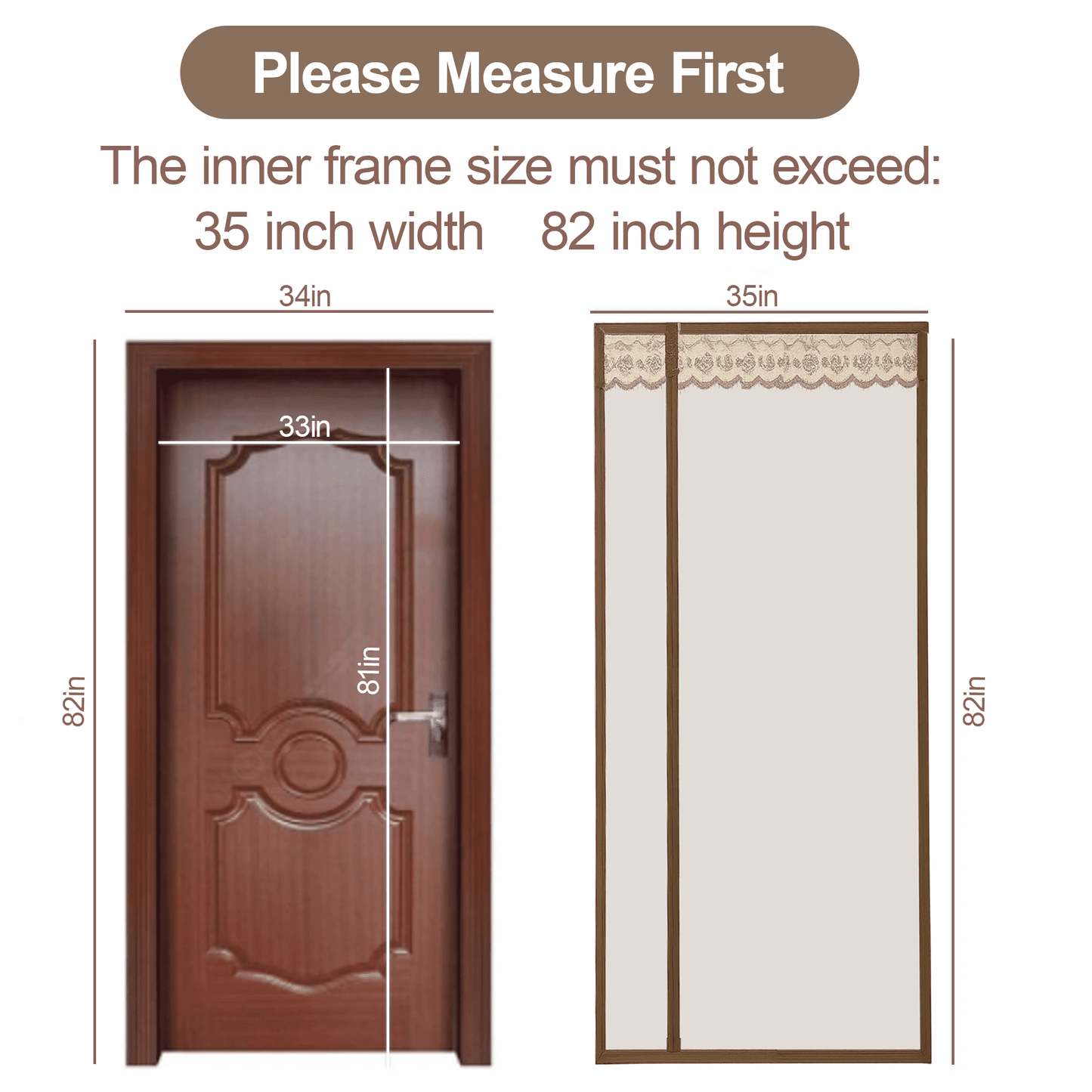 Magnetic Screen Door with Side Opening, Auto-Close Durable Mesh Curtain, Bug Proof & Pet Safe Design, Effortless Access for Family, 35.4" x 82.7", Coffee Brown