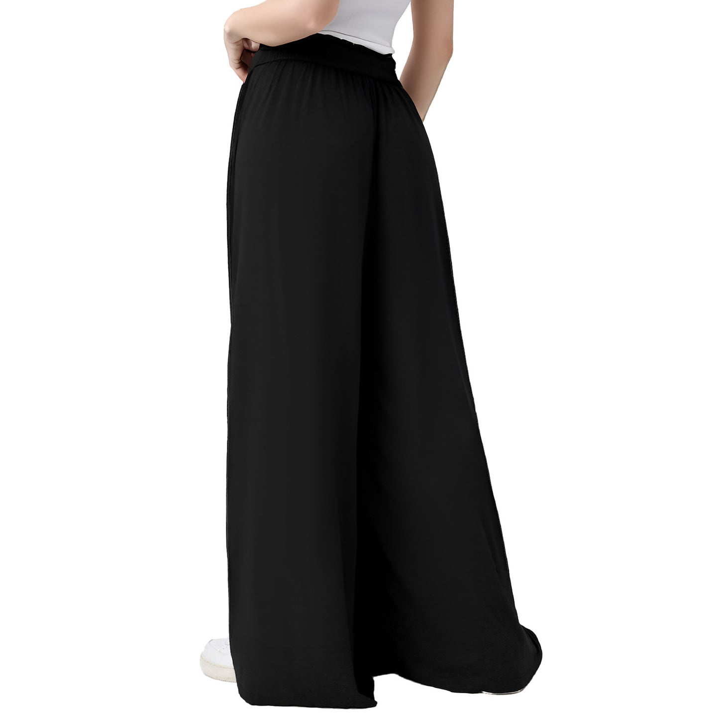 Pants for Women Wide Leg Flowy Dressy Casual Pants Elastic High Waist Palazzo Pant with Pockets