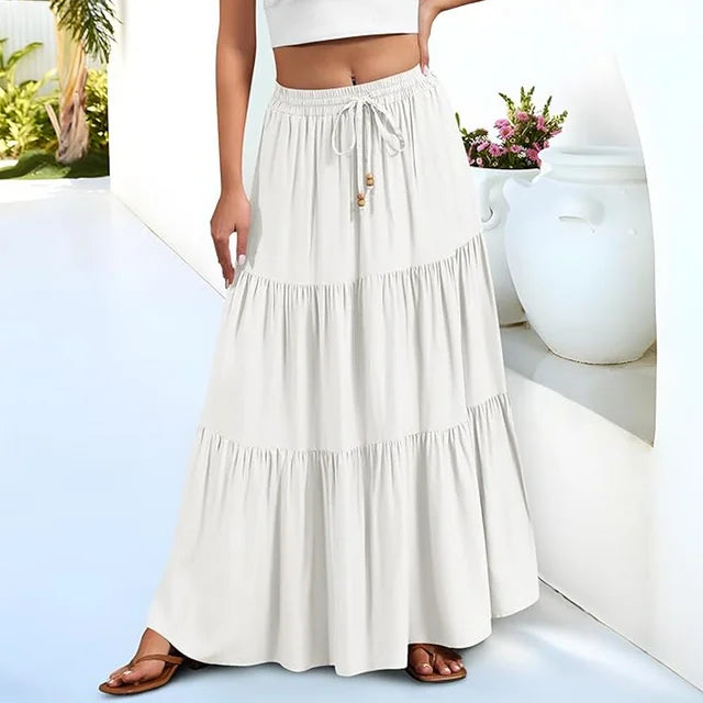 SOMER Skirts For Women Trendy Queen Long Boho Maxi Skirt Summer Swing Tiered A-Line Elastic High Waist Dress With Pockets Fashion