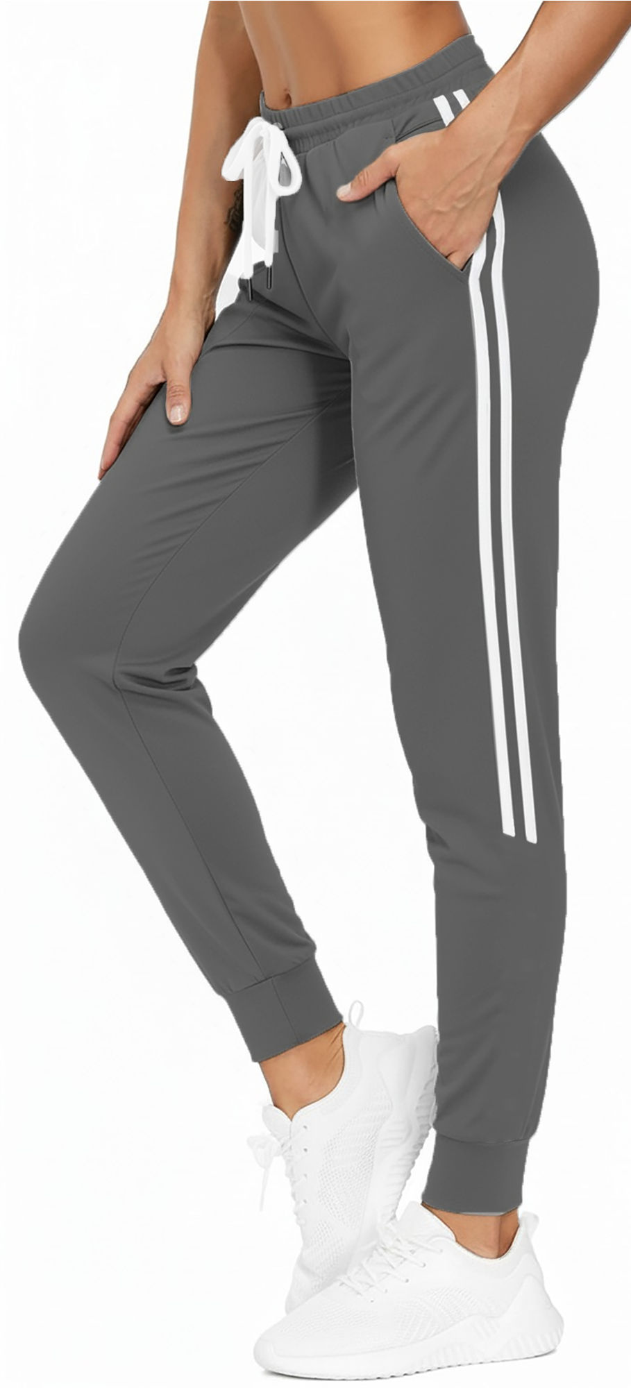 MLDRA Womens Sweatpants Joggers with Pockets Bottom Track Lounge Pant Lady Athletic Gym Lounge Pants Side Stripe for Workout Running Black